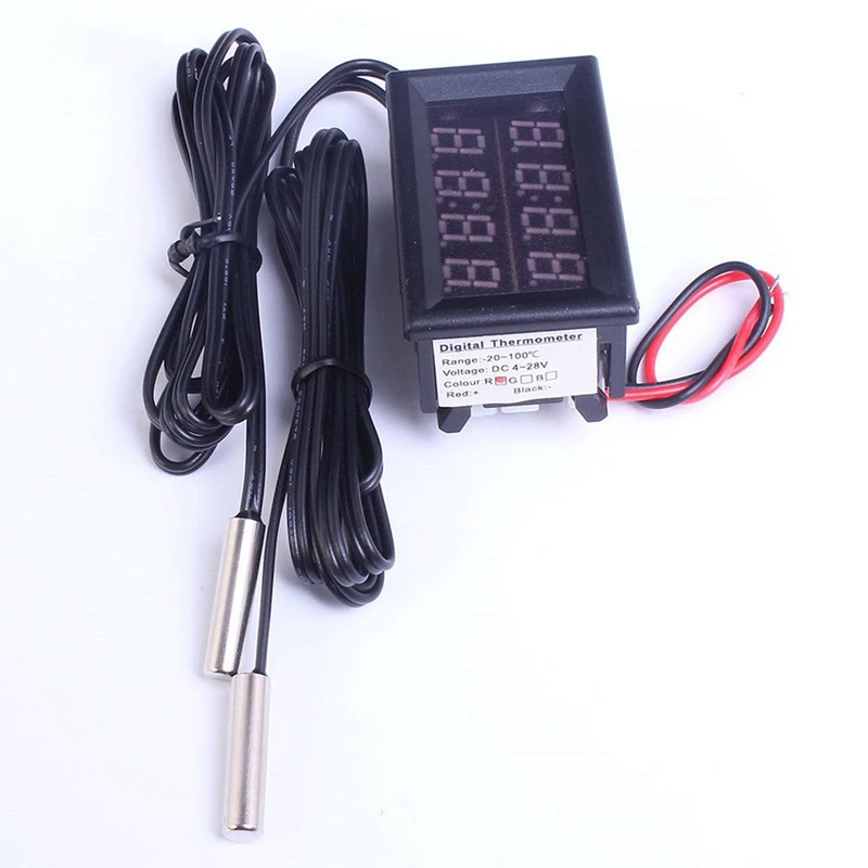 Smart-2X Dual Red LED Digital Display Thermometer Waterproof Temperature Sensor 0.56 Inch