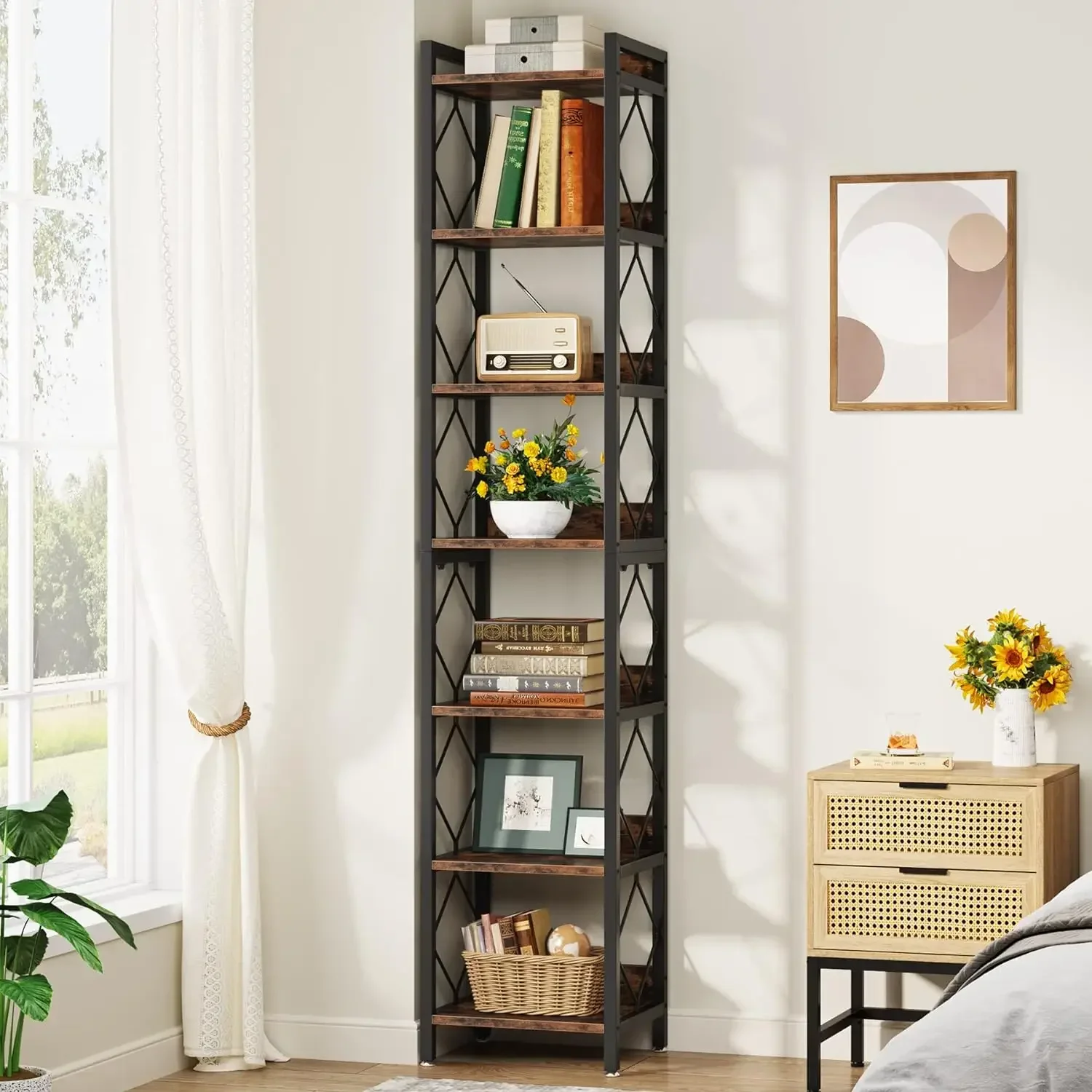 

78.7 Inch Extra Tall Narrow Bookshelf, 7 Tier Skinny Bookcase for Small Spaces, Freestanding Display Shelves, Multifunctional