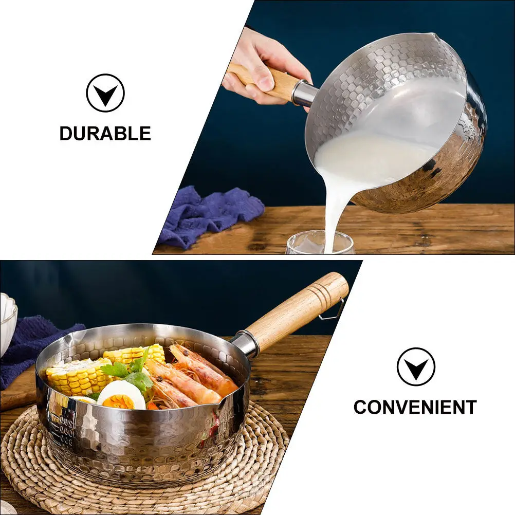 1Pcs Wooden Handle Small Milk Pot Stainless Steel Nonstick Saucepan for Soup Baby Food Cooking Kitchen Cookware Hanging Ring 4