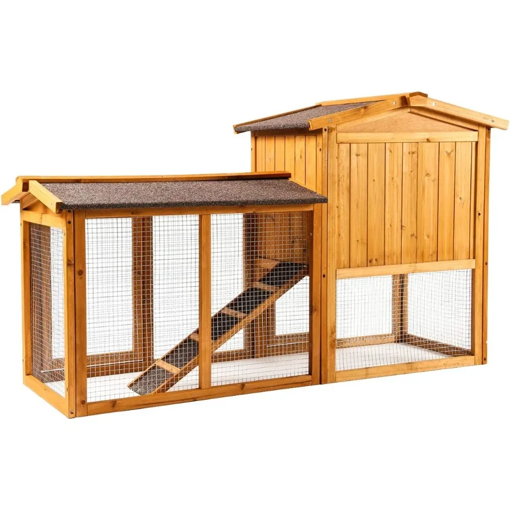 Chicken Coop Large Wooden Outdoor Bunny Rabbit Hutch Hen Cage with Ventilation Door, Removable Tray & Ramp Garden Backyard Pet