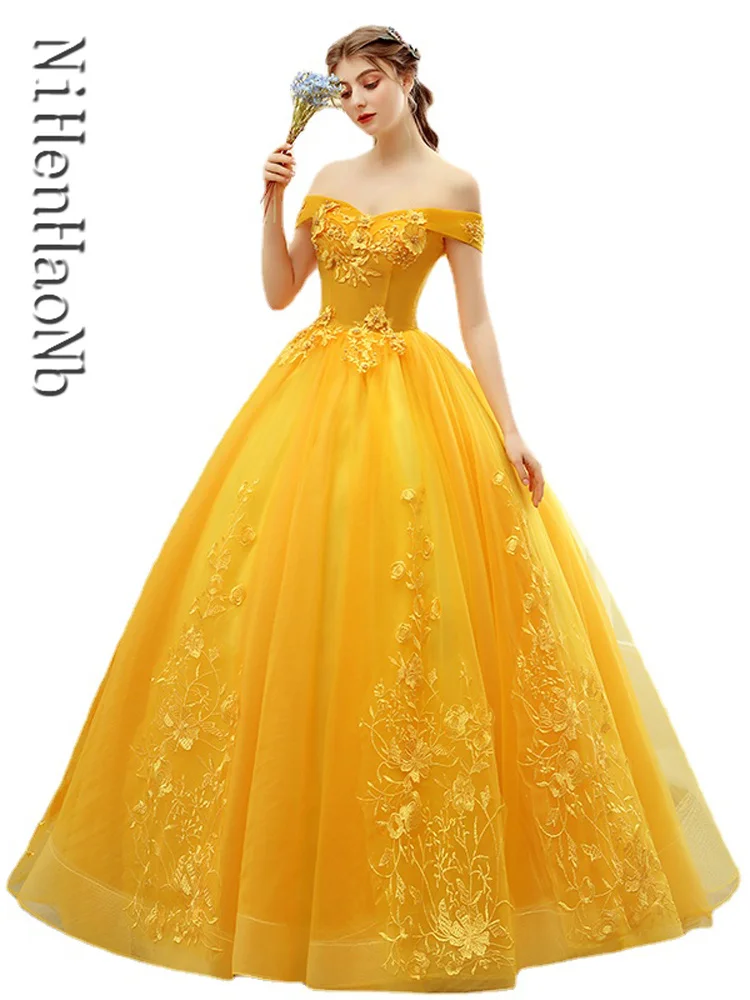 Vestido De fiesta De quinceañera, traje amarillo De flores dulces, talla personalizada, novedad De 2023