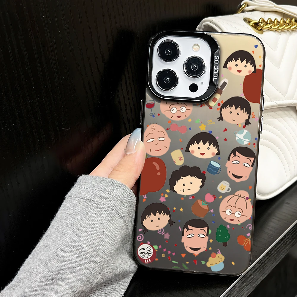 

Cute Cartoon C-Chibi M-Maruko-chan Phone Case for iPhone 16 12 13 14 15 11 Max Pro Plus Laser IMD Color Shell