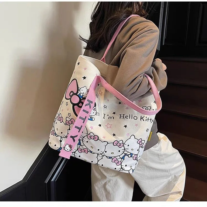 حقيبة حمل قماشية لطيفة على شكل قطة KT للنساء - سعة كبيرة، حقيبة يد بكتف واحد للطلاب، هدية عيد ميلاد مثالية للفتيات #4