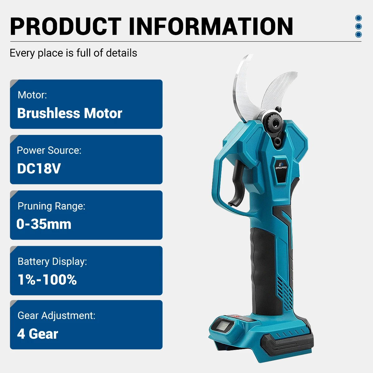 Drillpro 40 مللي متر مقصات التقليم الكهربائية بدون فرش أدوات الحدائق مقص كهربائي لاسلكي فروع شجرة الفاكهة القاطع أدوات كهربائية