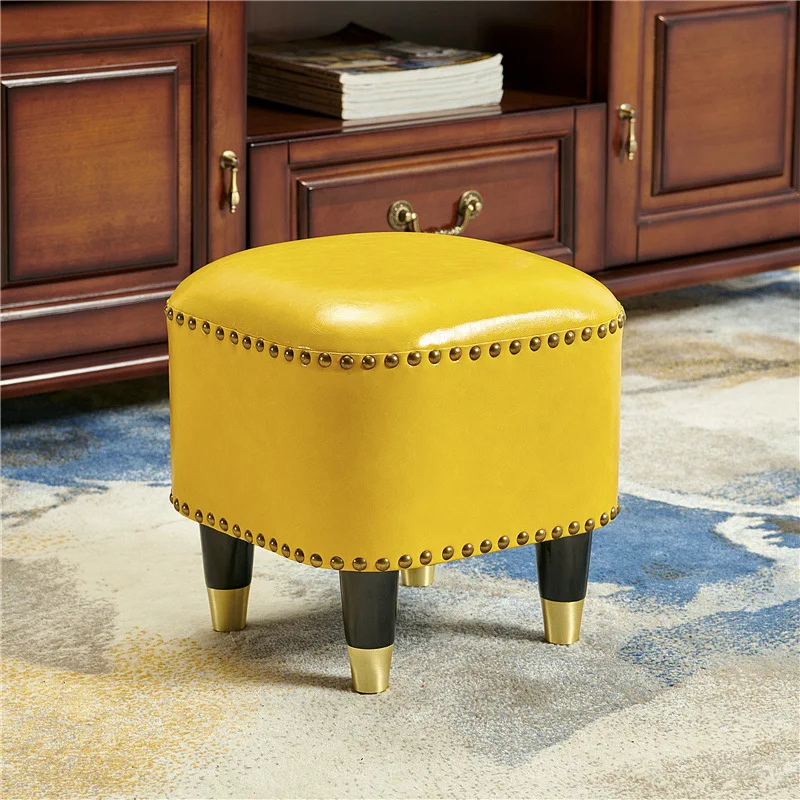 Low stool, American leather shoe-wearing stool, household small stool, low stool at the entrance, living room shoe-changing