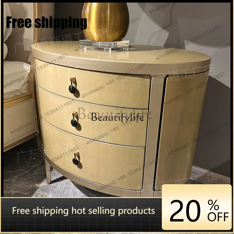 JJ -American light luxury bedside table villa bedroom simple all solid wood locker