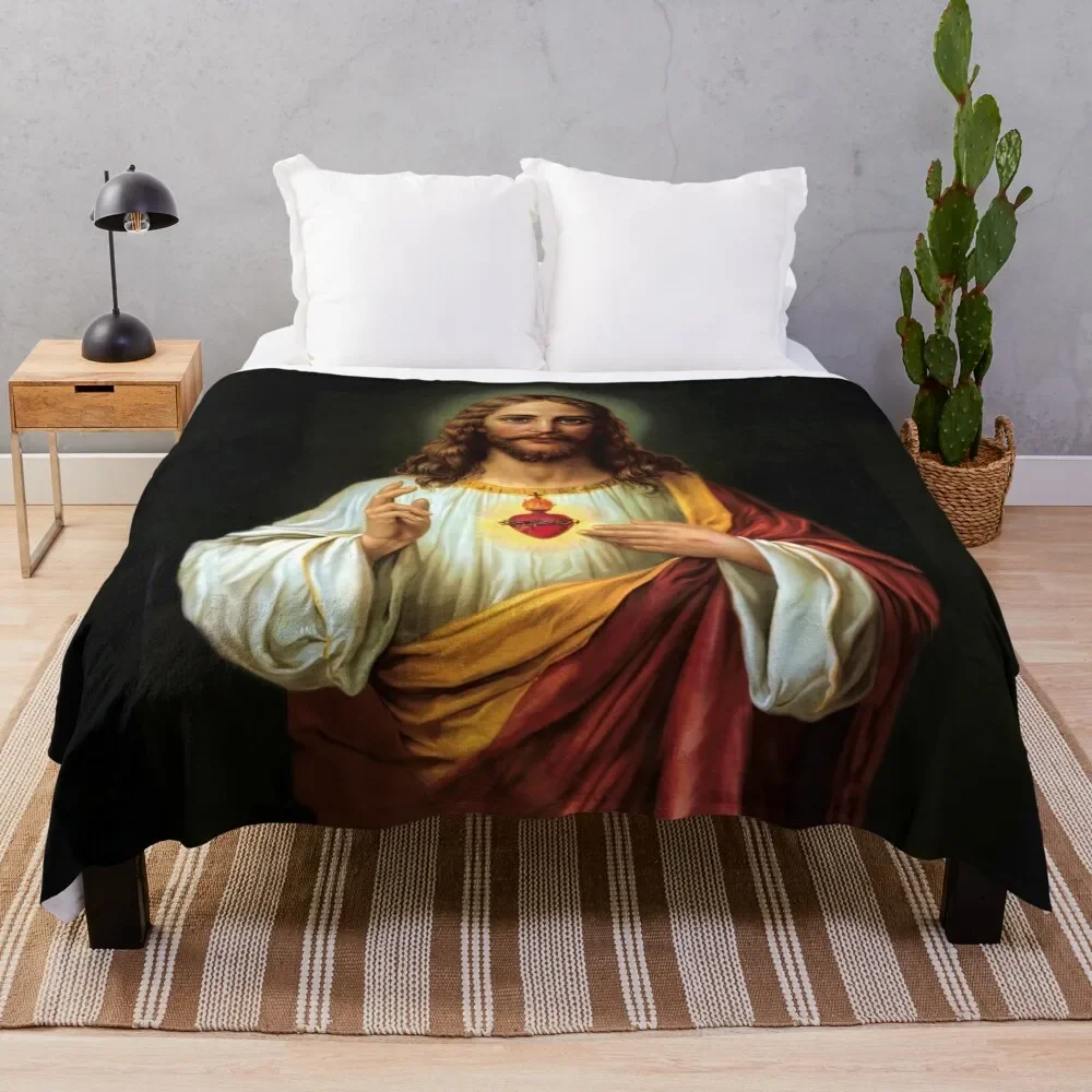 

Sacred Heart of Jesus Catholic Traditional Throw Blanket Tourist heavy to sleep Flannel Fabric Blankets