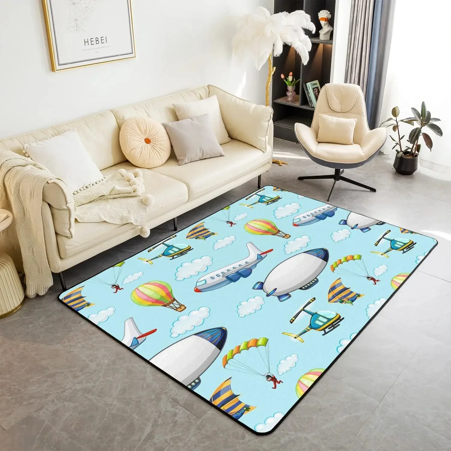 Cartoon Airplane Carpet Non Slip Aircraft Rug Fighter Plane Floor Mat Transportation Print Doormat for Boys Teen Bedside Decor