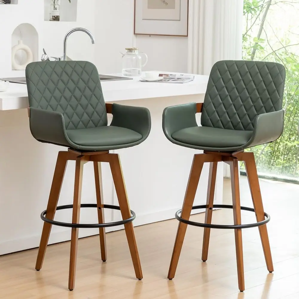 

Набор из 2-х 30-дюймовых вращающихся барных стульев с обивкой из искусственной кожи, зеленого цвета.