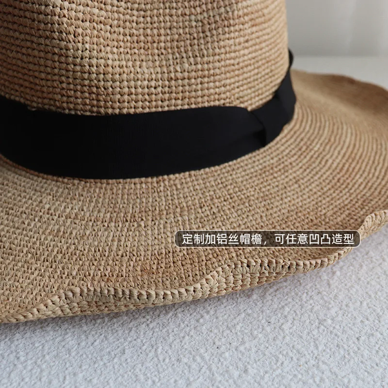 Fashion Panama Raffia Straw Grass Woven Wide Brim Sun Hat For Men Women Summer Casual Beach   Hat Jazz Cap Sombrero Mujer Playa