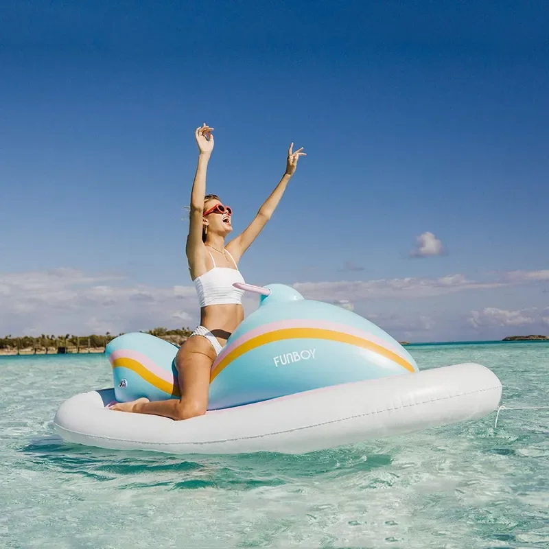 Inflatable PVC Motorboat Floating Row Summer Water Play Toy Durable Raft for Lake River Beach Outdoor Recreation Activity