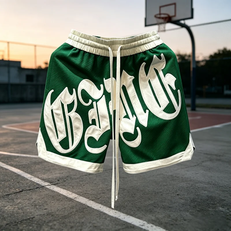 2026 Sommer Neue Herren Gothic Letter Patch Basketball-Shorts Atmungsaktive Bequeme Alltags- und Trainingshosen Familien-Kinder-T-Shirts – Detail 2