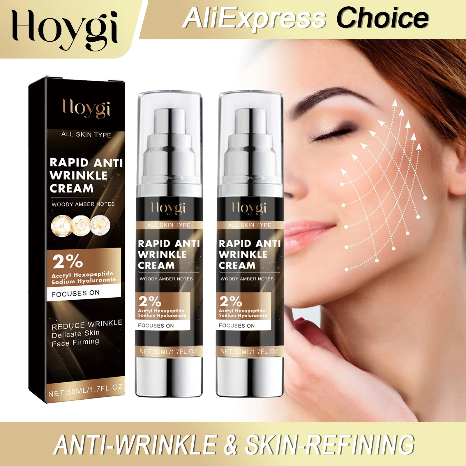 

HOYGI Anti Wrinkle Cream Hexapeptide Firming Skin Fade Fine Lines Nourishing Brightening Rapid Absorption Rejuvenation Care 50ml