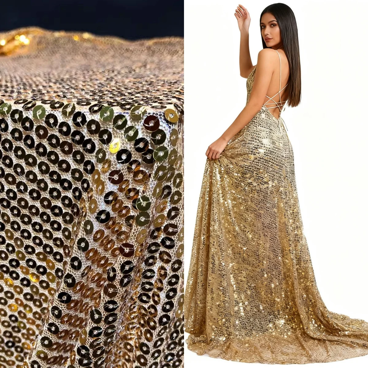 Tecido de lantejoulas brilhantes douradas costura vestido de casamento, vestido de noite, traje de palco DIY decoração de casamento tecido de designer