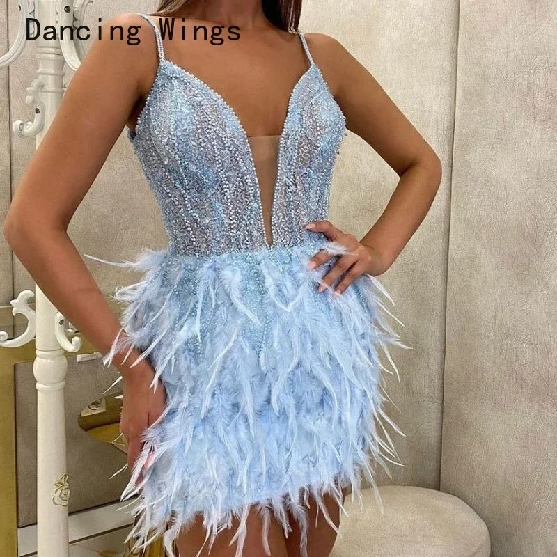 

New Summer Sexy Backless Feather Midi Women Bodycon Bandage Dress 2025 Designer Fashion Party Club Dress Vestido