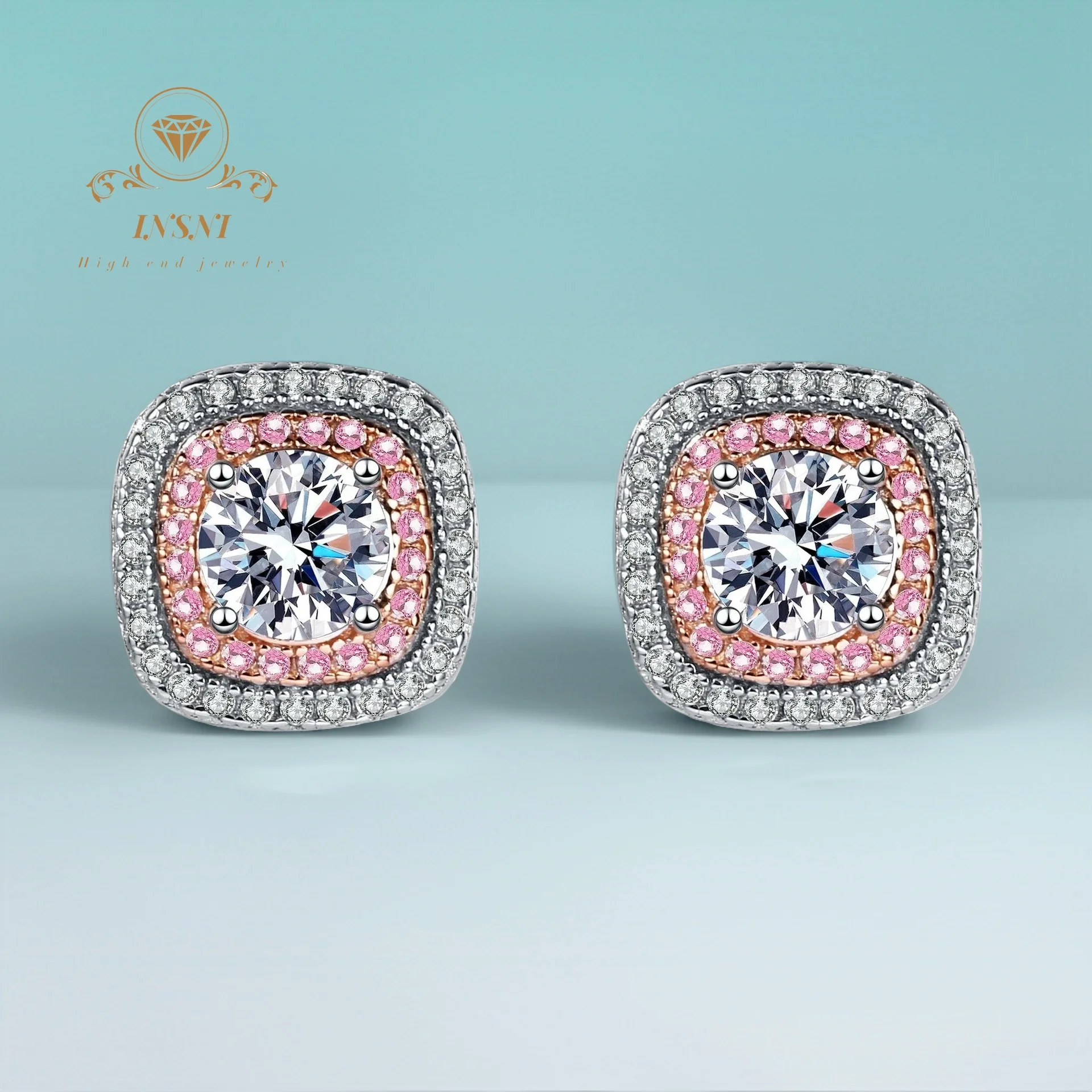 

Серьги с розовыми бриллиантами и квадратными муассанитами, минималистичный дизайн в стиле Ins, сертифицированный подарок для женщин, гипоаллергенный материал, элегантные.