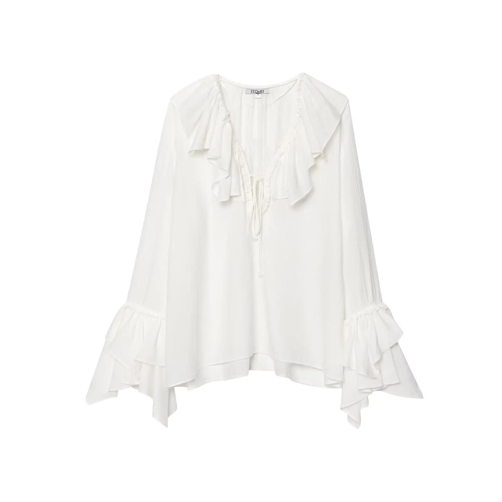 

ZAB Autumn New Women's Faion Layered Decorative irt Casual Loose Long Sve V-Ne Polyester Fiber Pure Color Casual irt