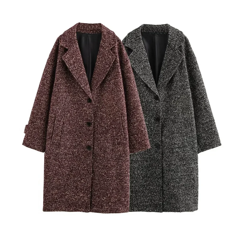 

Autumn Winter New Women Fashion Loose Jacket Drop Shoulder Single-breasted Herringbone Twill Coat