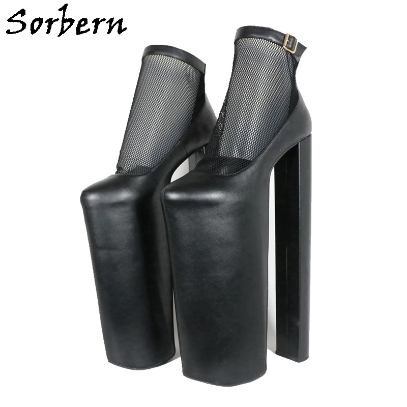 

Sorbern Customized Ankle Boots Unisex Fetish Shoes 35cm High Heels Platforms Transparent Mesh Block Heel For Drag Queen EU34-48