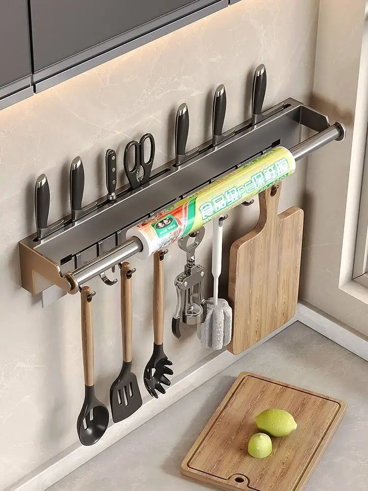 

Stainless Steel Paper Towel Rack Wall Shelf With Hook Gadgets Hanging Organizers Storage Utensils For Kitchen