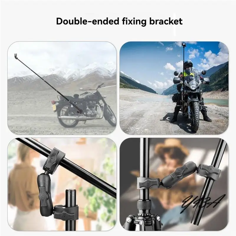 

Y43A-Motorcycle Bike Action Camera Mount Kit For Insta360 X4 Gopro Double Head Powerful Clamp Handlebar Bracket