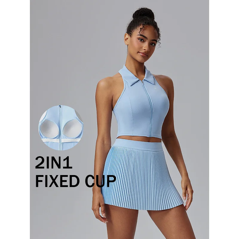 

Легкий солнцезащитный женский теннисный костюм: влагоотводящий жилет и короткая юбка для спорта