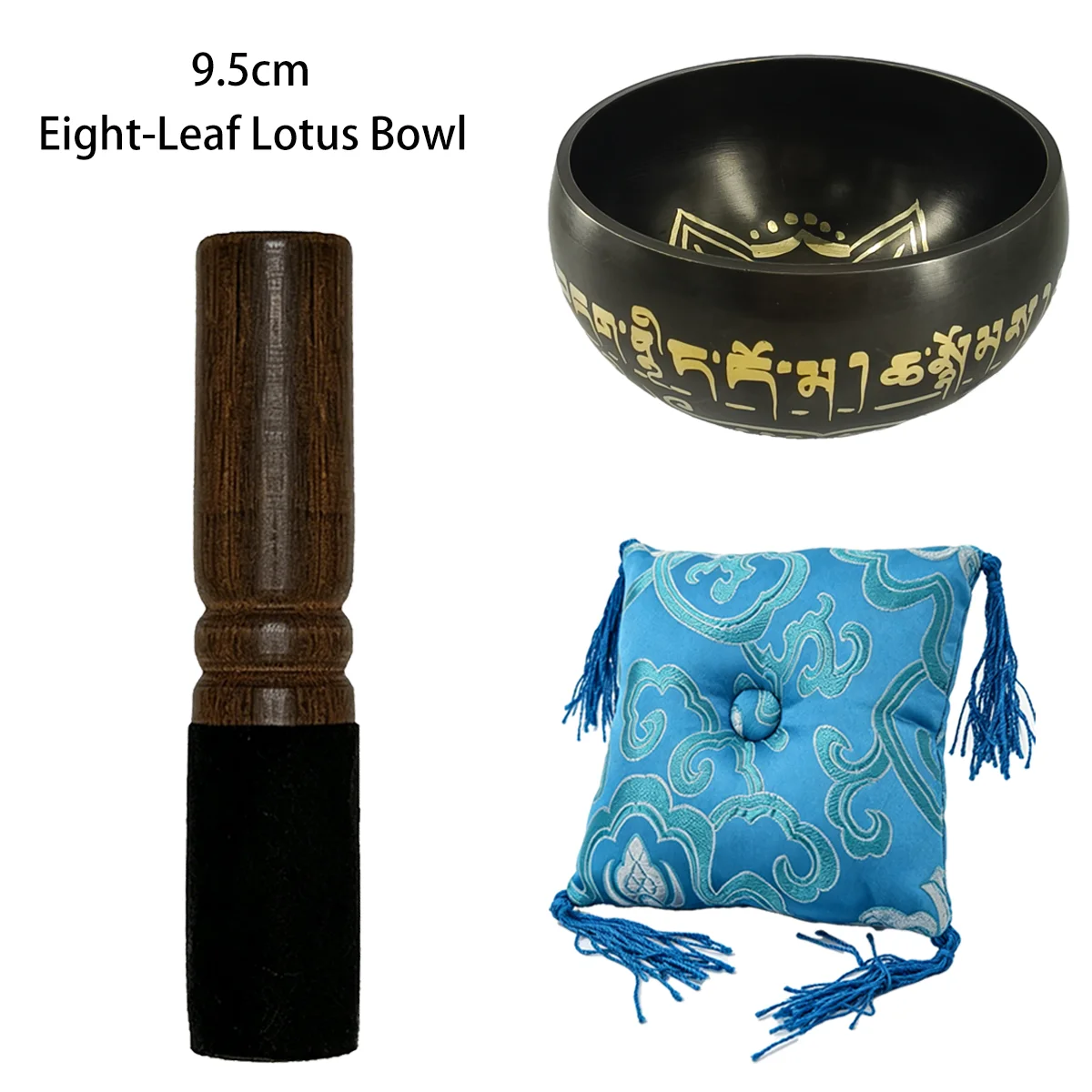 Miwayer Nepalesische Klangschale Set 9,5cm, Schwarz-Gold Achtblättriger Lotus mit Traditioneller Schmiedetechnik