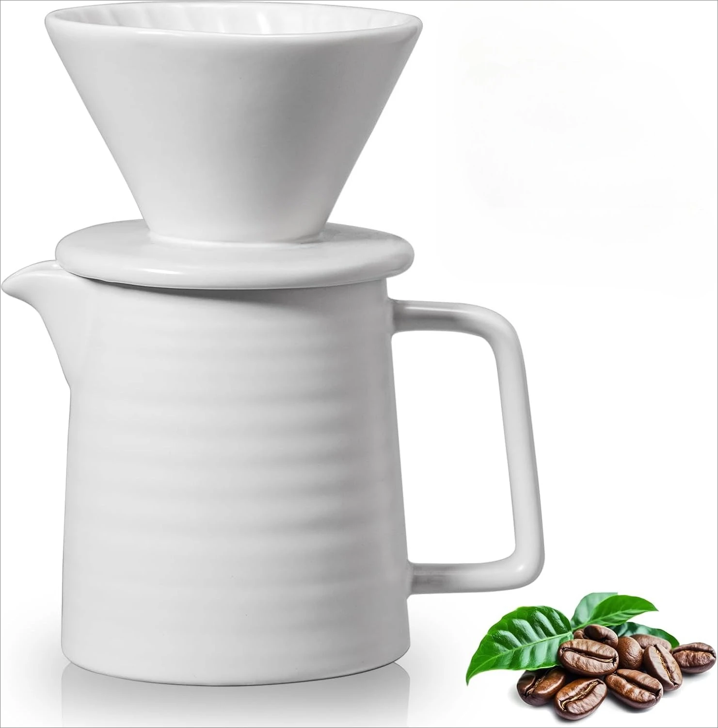 

Керамический набор кофеварки ручной работы из 2 предметов, керамическая кофеварка, ручная конусная капельная кофеварка, микроволновая печь, 16 унций