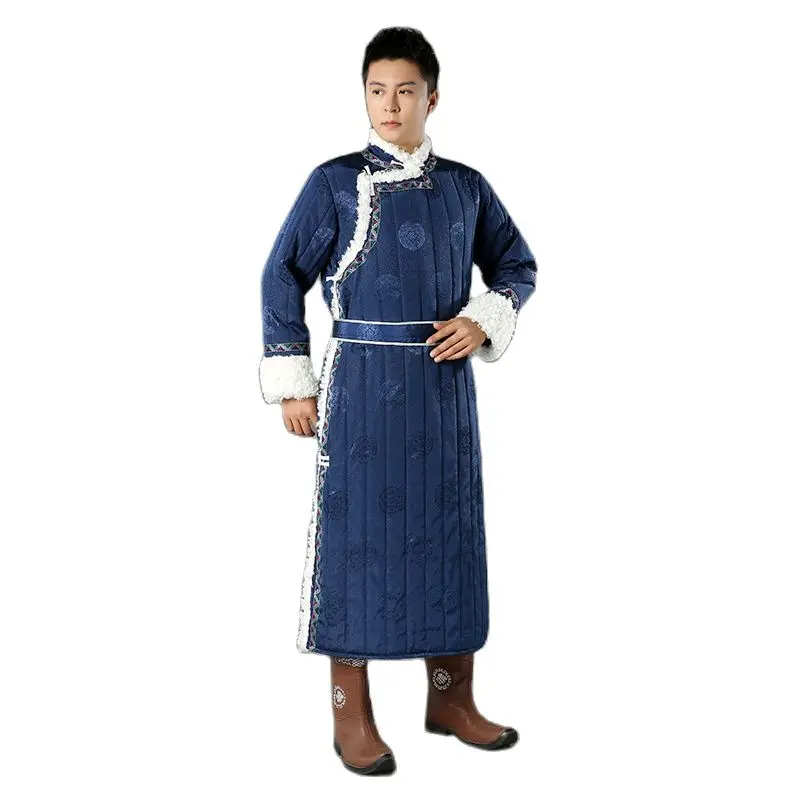 Traditional Ethnic Winter Long Cotton Robes Jackets Men Hanfu Qipao Gown Tang Suit Thick Coats Cheongsam