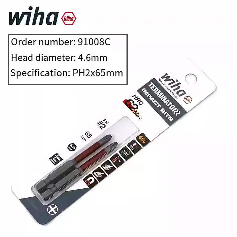 Wiha 2PC 16PC Schraubendreher-Bit-Set 1/4 Zoll Sechskantschaft Rutschfester Bohrer PH2 Länge 65/85/100mm Handwerkzeug 91001C-91011C – Detail 11