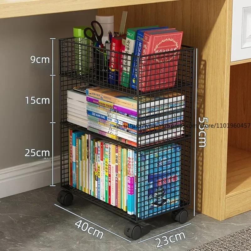 Mobile Bookshelf Under The Table Shelf Storage Bookcase Storage Shelves Cabinet Closet Metal for Home Office Organizer