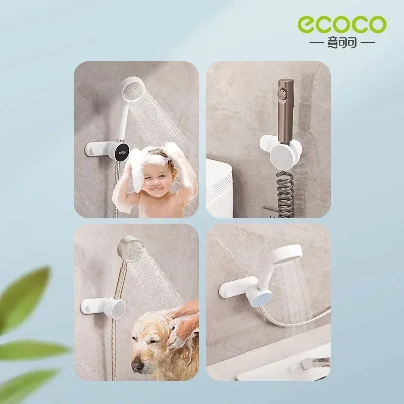 ECOCO Shower Head Holder Adjustable Wall Mounted Holder Self-Adhesive Showerhead Handheld Bracket With Hook Bathroom Accessory