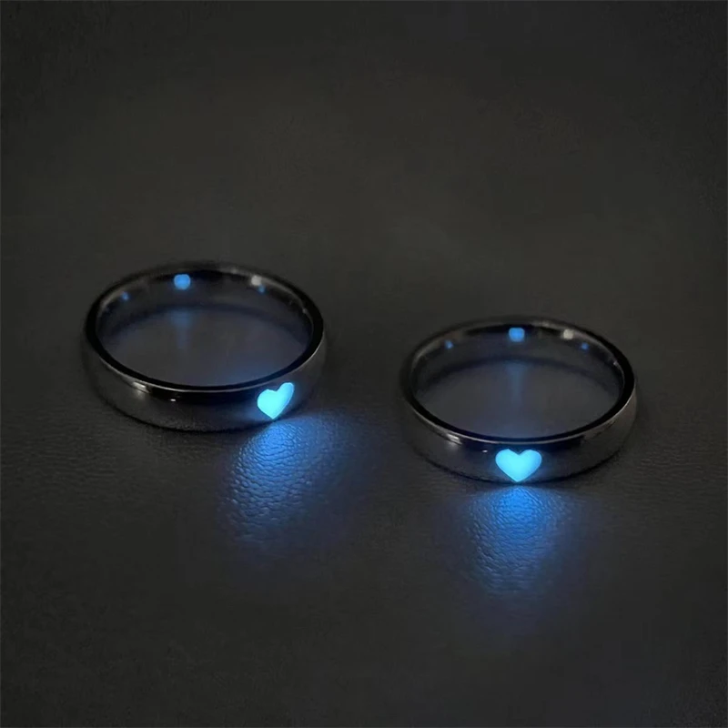 Fashion Love Heart Luminous Couple Ring For Women Men Glow In Dark Player 1/2 Gaming Ring Adjustable Finger Rings Jewelry Gift