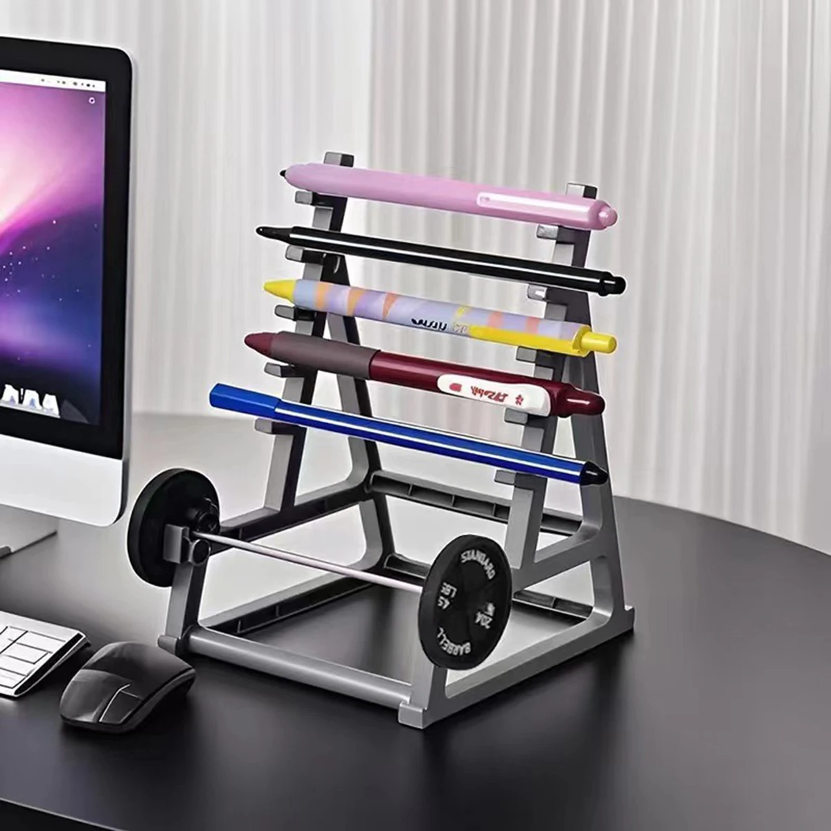 

Creative Dumbbell Metal Pen Holder Desk Organizer Fitness Theme Stationery Gym Home Office Desk Decor Storage Accessory