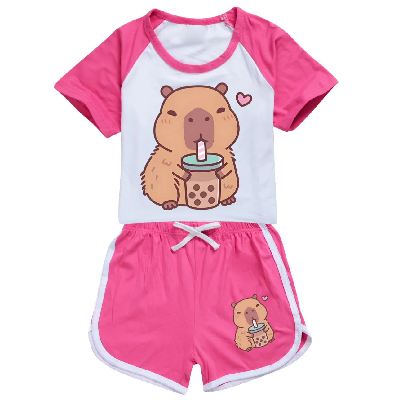 

Capybara Print T-shirt Shorts Suit Children's Girls Summer Princess Short Sleeve Tee Pants 2Pcs Clothes Sets Kids Sportswear