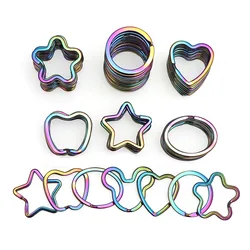 5-10PCS Rainbow Split Ring Heart Star Apple Keychains Metal Key Chain Ring Split Rings Unisex Keyring Keyfob Accessories DIY