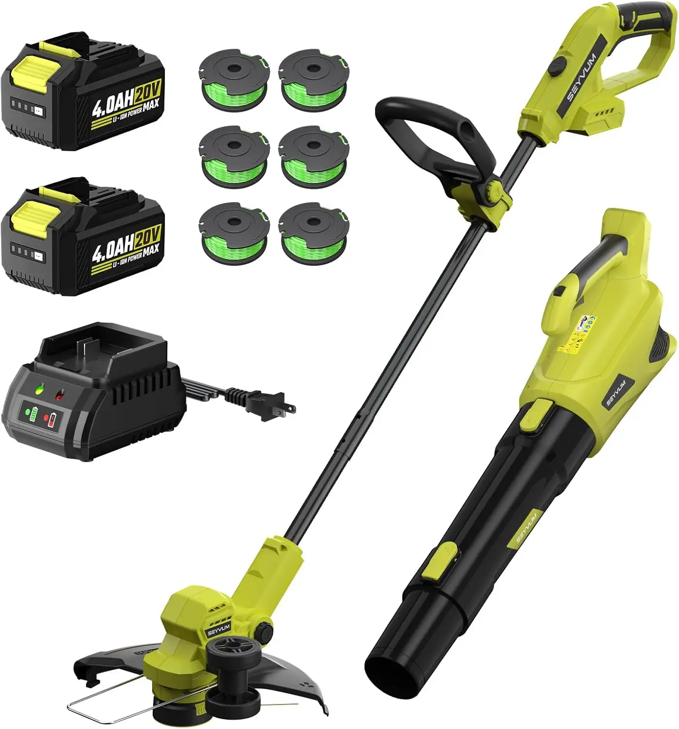

20V Cordless String Trimmer & Leaf Blower Combo, 12" Weed Wacker with 6 Spools, 500 CFM Blower, 2x4.0Ah Batteries & Charger