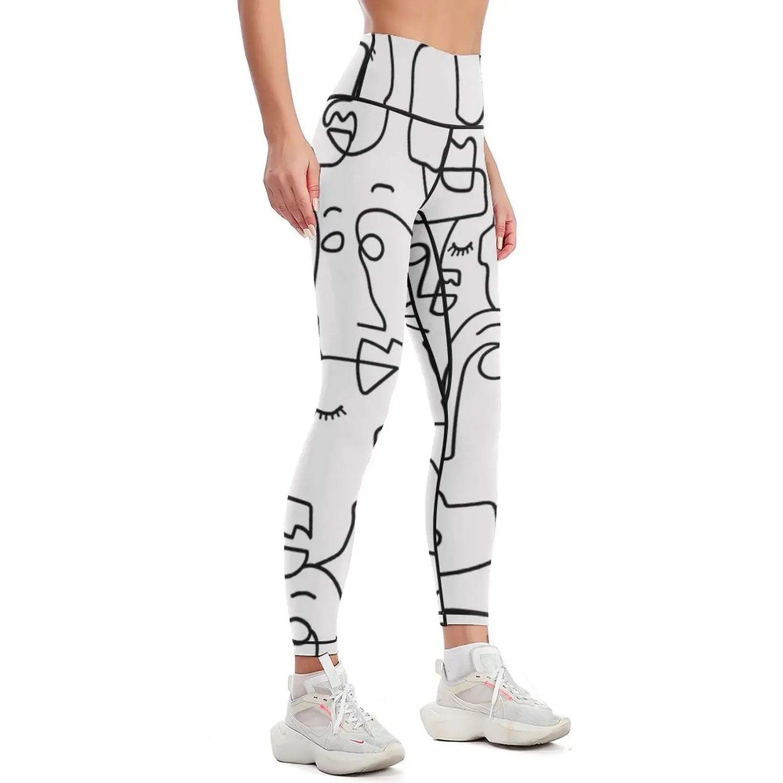 Face Line Drawing - abstract faces - Art Print one line artwork print Leggings Leginsy push up sport set Womens Leggings