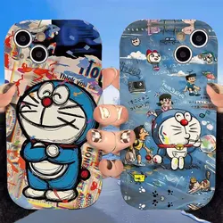 Lovely Doraemon Wave Case for iPhone 15 14 Pro Max 13 12 Mini 11 XS X XR 8 7 6 6S Plus SE 2022 2020 Silicone Protect Cover Funda