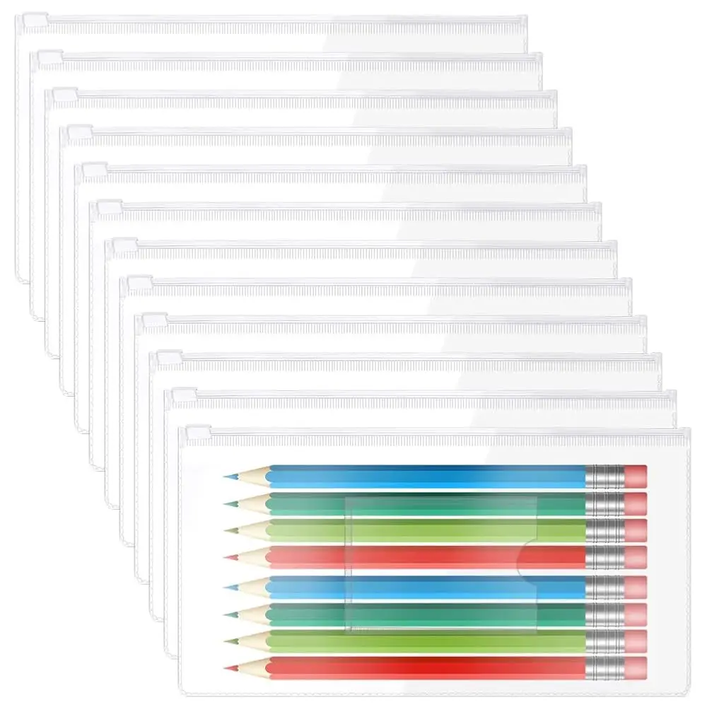 

120Pcs Clear Zipper Envelope, Small Transparent Envelopes with Zipper Pencil Pouches White Bulk A6 Pencil Bags for Cash Money