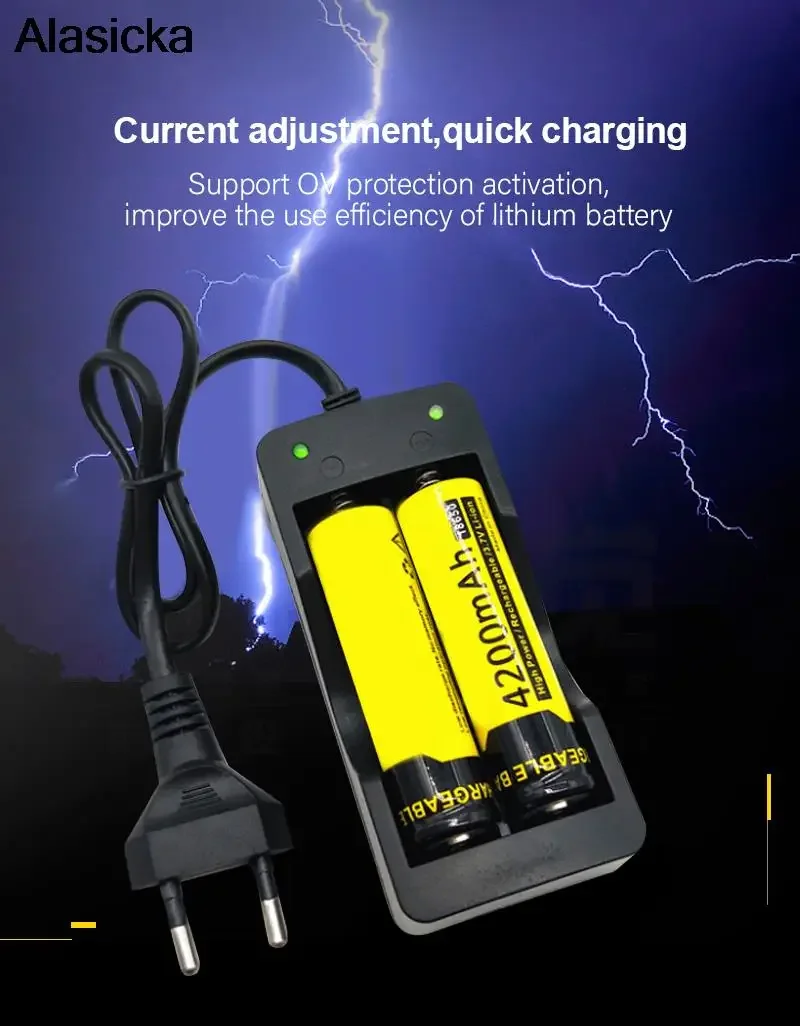 2 slots EU Smart charging Li-ion Rechargeable Battery charger 18650 battery charger