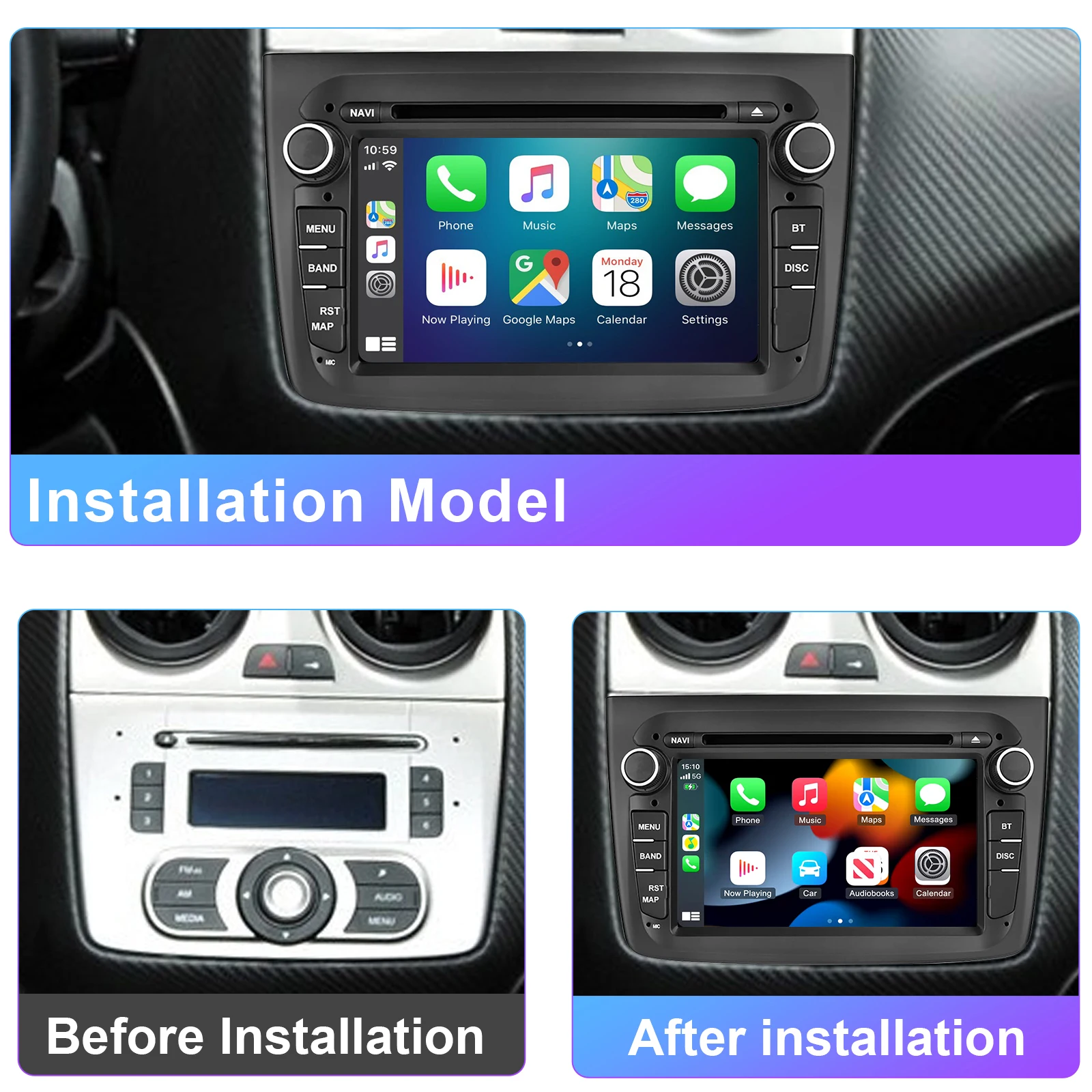 Android Car Radio for Alfa Romeo Mito 2008-2019 Multimedia Player Supports CarPlay, GPS Navigation,Plug and Play