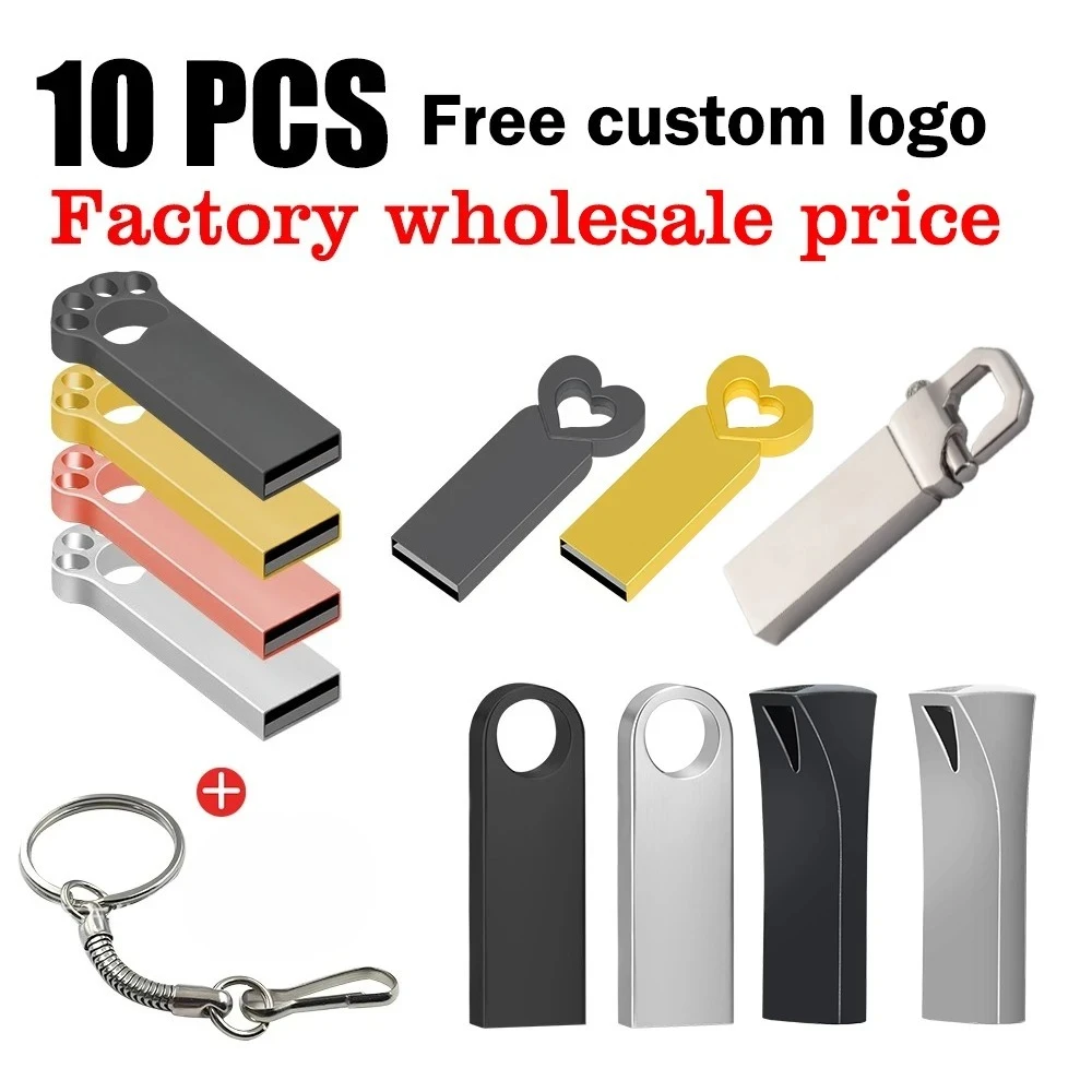 

10 шт. металлический флэш-накопитель 64 ГБ 128 ГБ с бесплатным логотипом USB флэш-накопитель 32 ГБ 8 ГБ 4 ГБ 2 ГБ 1 ГБ флэш-накопитель 512 МБ бесплатный логотип USB