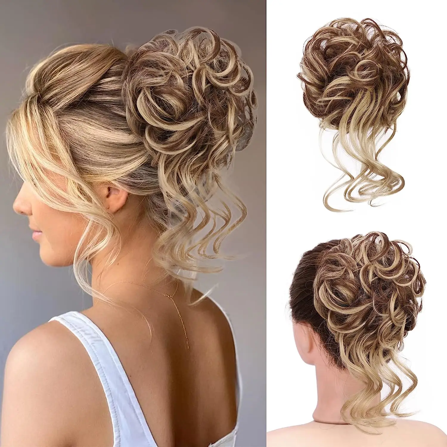 Syntetyczny roztrzepany kok Kawałek włosów Tousled Updo Hair Buns Extension Elastyczna opaska do włosów Kawałki włosów Kręcone włosy Bun Scrunchie