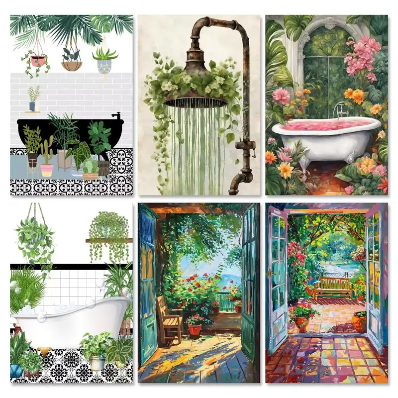 

RUOPOTY Frame Painting By Numbers For Adults Starter Kits Illustration Landscape Plant Diy Gift Paint With Numbers For Home Deco