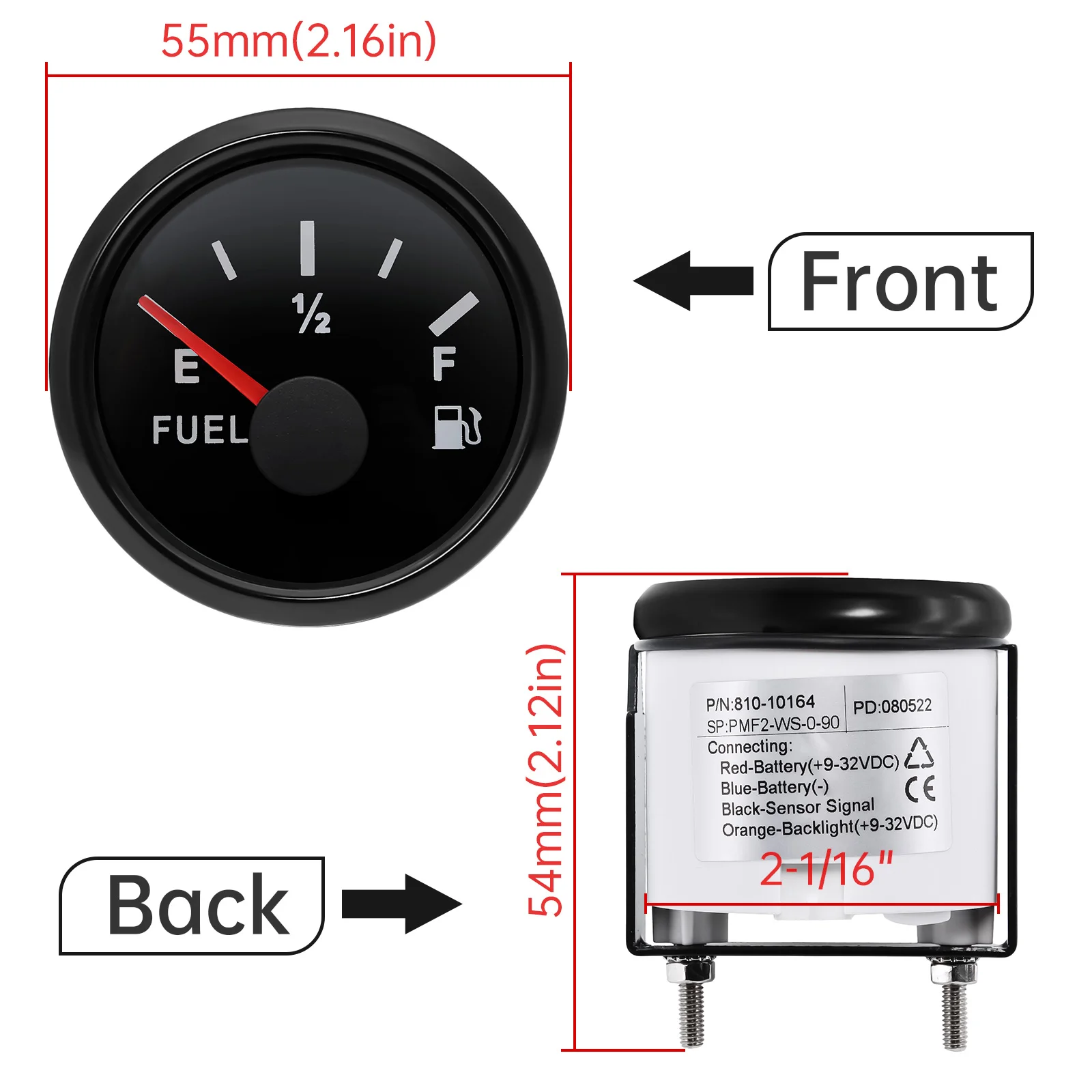 Universal 2'' 52MM Fuel Level Gauge 0-90 ohm For 0-90 Ohm Liquid Level Sensor Marine Boat Car Track Fuel Level Meter Customized