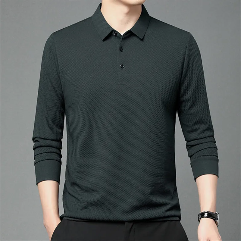 Brand Polo Shirt Men Long Sleeve Business Casual Polo Shirt Mens Clothes Spring Autumn Solid Male Turn Down Collar Tops Tees