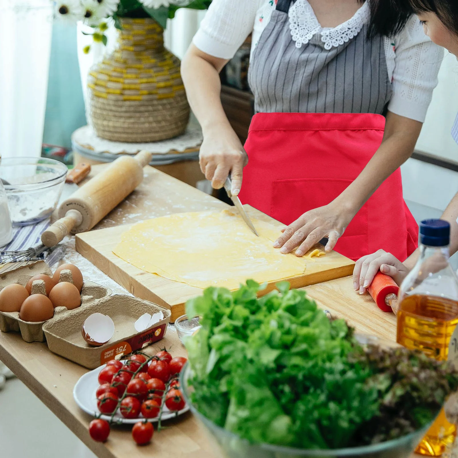 Skirt Short Kitchen Apron Simple Creative Bust Cute Work Half-length Red with Serving Home Cooking