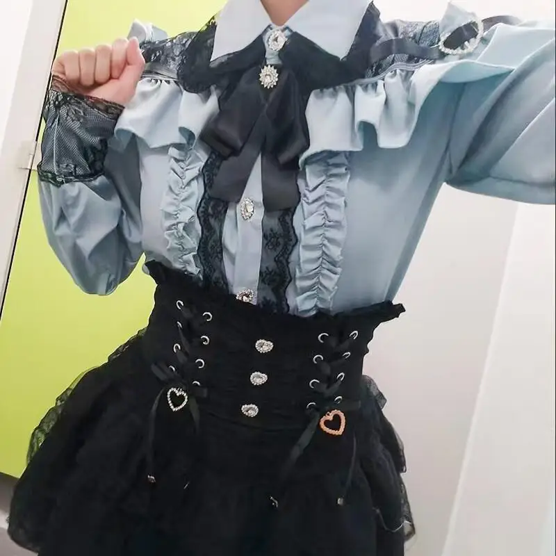 Girl Lolita Japanese Style Short Skirt High Waist Lace Sweet Skirt Slimming Mesh Tiered Skirt Cosplay Maid Outfit Holiday Gift