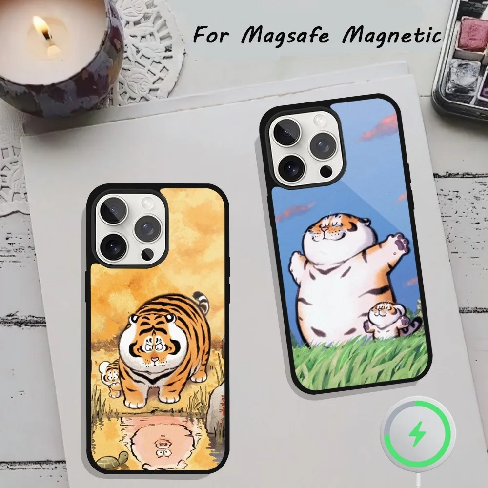 Cute Fat Tiger Phone Case  For iPhone 15 12 13 14 11 Pro Plus Max Magsafe Magnetic Wireless Charging shell